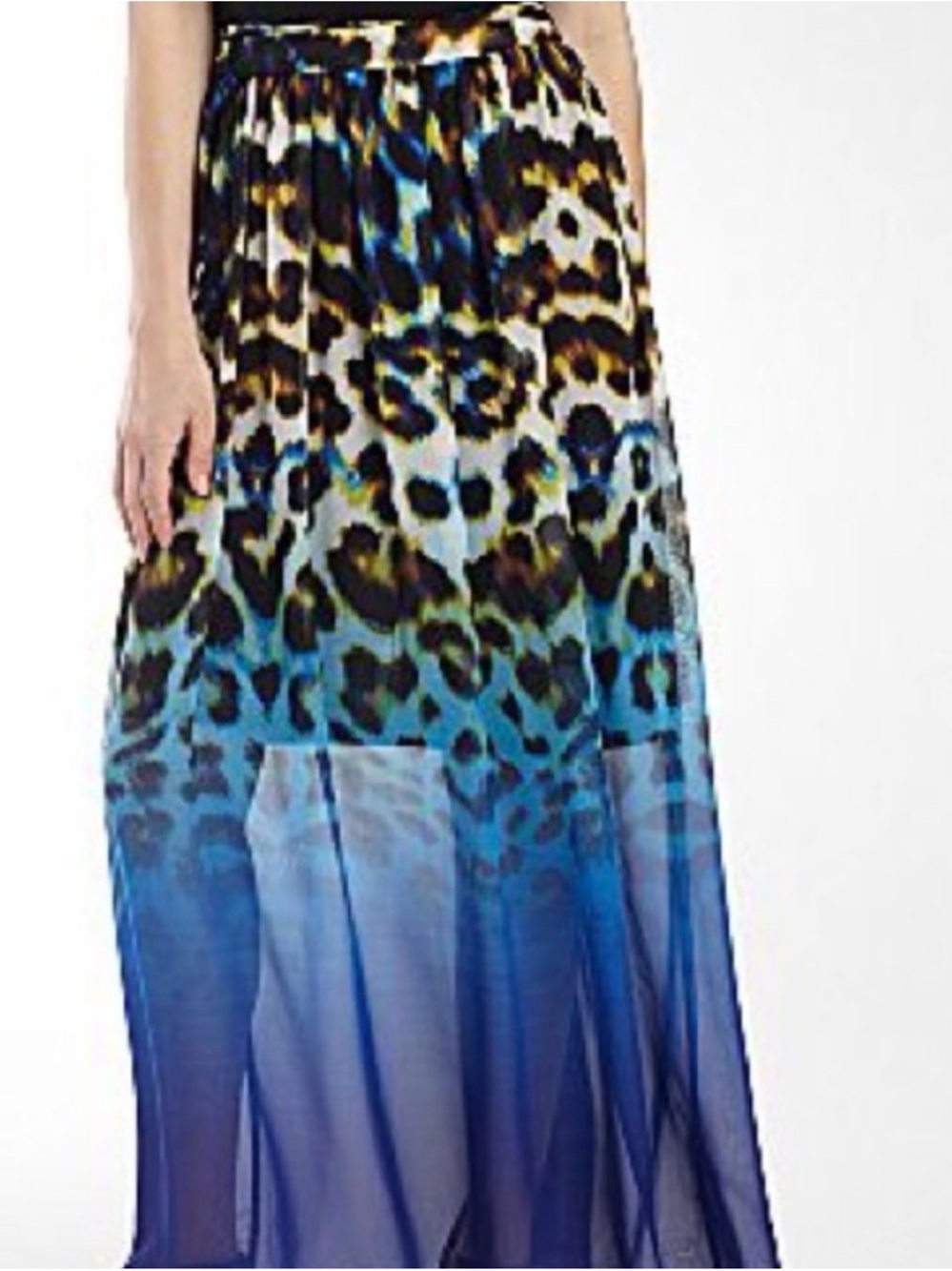 Worthington Blue Ombre Leopard Print Maxi Skirt